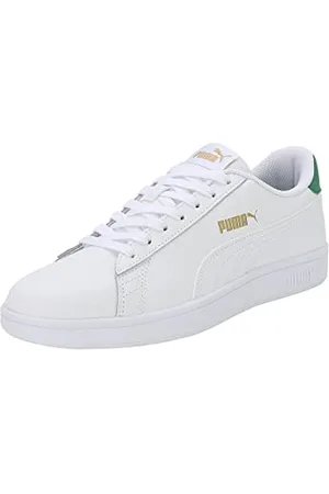 PUMA SMASH V2 L Trampki Uniseks, WHITE- WHITE-AMAZON GREEN- TEAM GOLD, 38.5 EU
