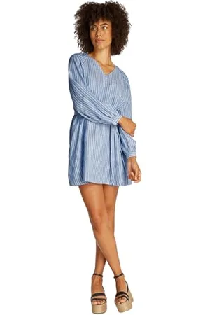 Tommy Hilfiger Damska krótka sukienka ESS LINEN V NECK WW0WW44666, niebieska, 38, , 64