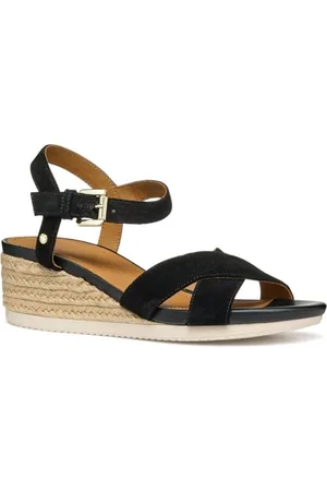 Geox Damskie sandały D Ischia Corda B Wedge, czarne, rozmiar 37,5 EU, , 37.5 EU