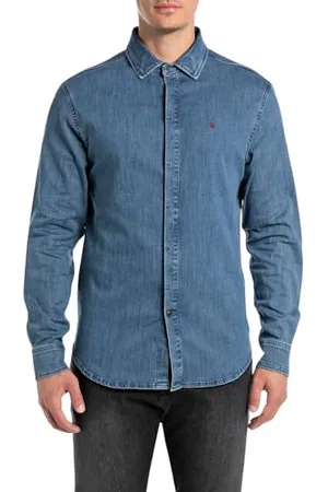 Replay Męska koszula dżinsowa slim fit, , XL