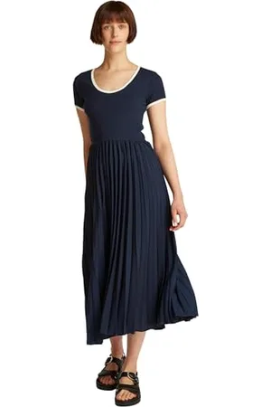 Tommy Hilfiger Damska CONTRAST SOFT V-NK PLEAT DRESS WW0WW44618, niebieska, XXL, , XXL
