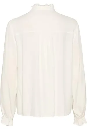 Cream Damska koszula z długim rękawem Frill Details Mandarynka Kołnierzyk Casual Fit, , 36