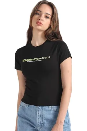 Calvin Klein Jeans Dopasowana koszulka damska z sloganem S/S T-shirty, , 3XL
