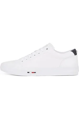 Tommy Hilfiger Męska koszulka TH HI VULC STREET LTH PATCH Low Top, biała (biały/pustynne niebo), 11 UK, , 46 EU
