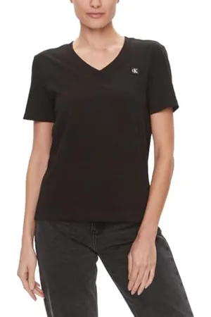 Calvin Klein Jeans Damska koszulka Ck Embro z dekoltem w serek S/S dzianinowe topy, , XS