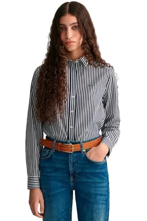 GANT Damska koszulka REG POPLIN w paski, klasyczna koszula, Classic Blue, standardowa, , 42