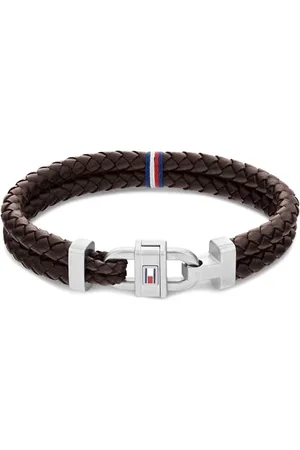 Tommy Hilfiger Herren Armband mit Magnetschließe aus Leder und Edelstahl in der Farbe Braun-Silber, Innenumfang: 19cm, 2790363