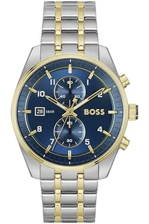 HUGO BOSS Chronograficzny zegarek kwarcowy dla mężczyzn Kolekcja SKYTRAVELLER z paskiem ze skóry lub stali nierdzewnej