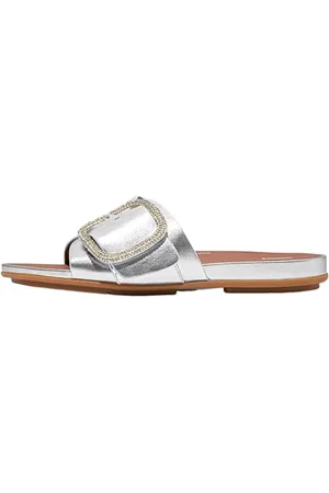 FitFlop Damskie sandały Gracie Crystal Maxi Buckle z metalicznej skóry, , 39 EU