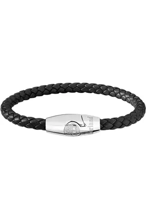 Timberland BACARI Herren Armband aus Edelstahl Silber und Leder Schwarz, Länge: 20 cm, TDAGB0001701