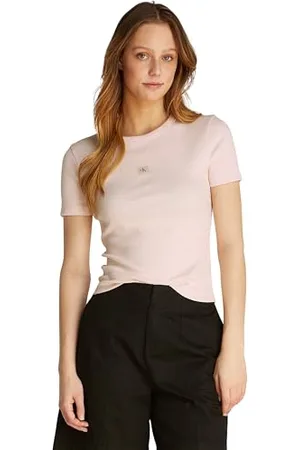 Calvin Klein CK JEANS Damska TKANA ETYKIETA RIB FITTED TEE J20J225245, różowa (srebrna piwonia), 3XL, , 3XL