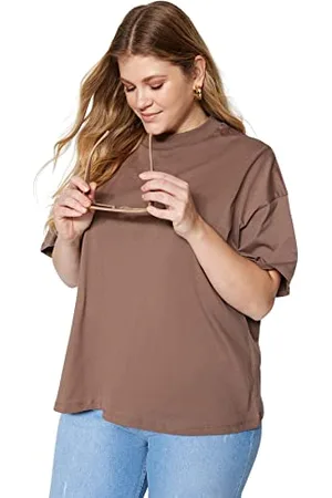 Trendyol Damska koszulka oversize basic z okrągłym dekoltem z dzianiny plus size, , 3XL