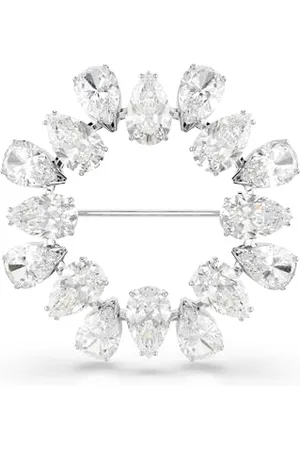 Swarovski Broszka Matrix, Szlif gruszkowy, Biała, Powłoka z rodu, Jeden rozmiar