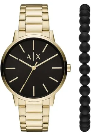 Armani Exchange Zegarek męski z trzema wskazówkami ze stali nierdzewnej, rozmiar koperty 42 mm, zestaw kolor złoty, Bransoletka
