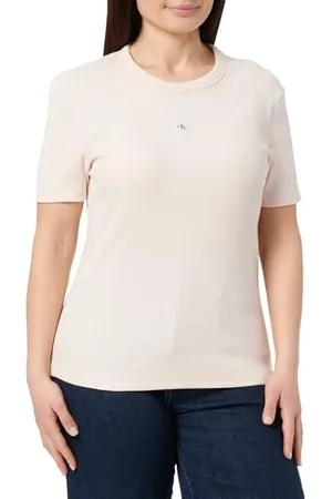 Calvin Klein CK JEANS Damska TKANA ETYKIETA RIB FITTED TEE J20J225245, różowa (srebrna piwonia), XXL, , XXL