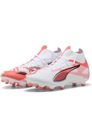 PUMA Damskie buty piłkarskie Ultra 5 Match+ FG/AG WN, białe czarno-świecące czerwone, 38 EU, Biały Czarny Świecący Czerwony, 39 EU