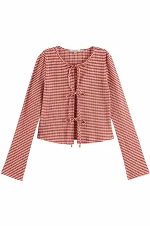 Scotch&Soda Structured Gingham Ls T-Shirt, Roadside Red/Cotton Candy 624, M