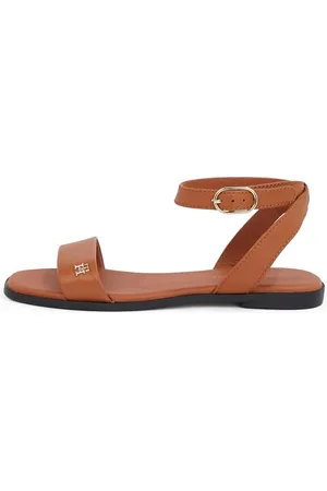 Tommy Hilfiger Damski pasek na kostkę skórzany sandał płaski, brązowy (kora cynamonu), 4 UK, , 37 EU
