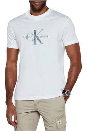 Calvin Klein Jeans Męska teksturowana koszulka MONOLOGO J30J327086 S/S, biała (jasnobiała), XXL, , XXL