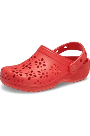 Crocs Klasyczne chodaki uniseks dla dzieci z kwiatowym wycięciem, czerwony (Czerwień wiśniowa), 1 UK Child
