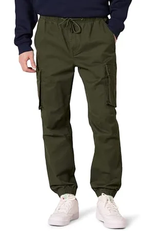 Amazon Męskie joggery cargo ze ściągaczem w talii o regularnym kroju, ciemnooliwkowe, XS
