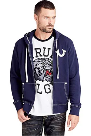 True Religion Męska klasyczna bluza z kapturem z długim rękawem z zamkiem błyskawicznym