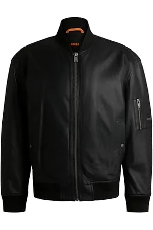 HUGO BOSS Męska kurtka skórzana Sędzia Relaxed z kieszenią z logo na rękawie, , 56