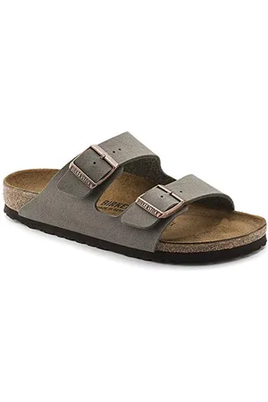 Birkenstock Unisex Arizona Birko-Flor skóra nubukowa szerokie klapki, szary kamień, 43 EU