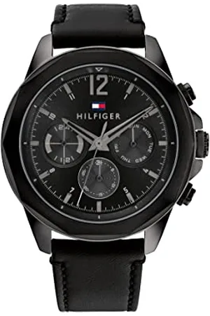 Tommy Hilfiger Analogowy Zegarek Kwarcowy Wielofunkcyjny dla Mężczyzn z Czarnym Skórzanym Paskiem, 1792062