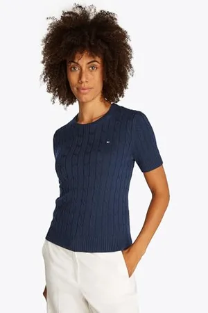 Tommy Hilfiger Damski kabel CO MID GG SS C-NK SWT WW0WW38744, niebieski, XS, , XS