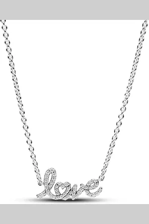 PANDORA Moments Funkelnde Handgeschriebenes Love Collier-Halskette aus Sterling Silber mit Zirkonia, Länge: 45cm, 393076C01-45