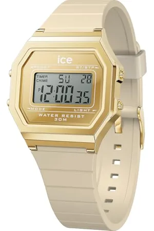 Ice-Watch ICE digit retro Metal gold mirror Almond skin - Damski beżowy zegarek z silikonowym paskiem - 022732 (Small)