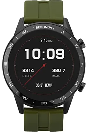 Sekonda Męski smartwatch 45 mm z pulsometrem i monitorem snu, codzienna aktywność, sport, muzyka, funkcja pogody i wiadomości, z gumowym paskiem., , Jeden rozmiar, pasek