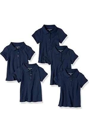 Amazon Dziewczęca koszulka polo z krótkim rękawem, 5 sztuk, granatowa, XS