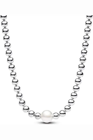 PANDORA Timeless Behandelte Süßwasserzuchtperle & Kugeln Collier-Halskette aus Sterling Silber mit Zirkonia Steinen, Größe 45cm, 393176C01-45