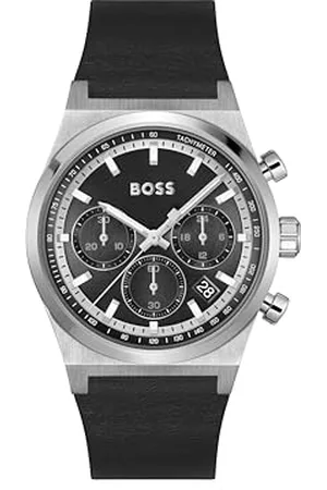 HUGO BOSS Chronograf Zegarek Kwarcowy dla Mężczyzn Candor Chrono Kolekcja z Czarnym Skórzanym Paskiem - 1514218, Czarny, Jeden rozmiar