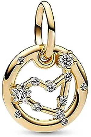 PANDORA Moments Sternzeichen Steinbock Charm-Anhänger aus Sterling Silber mit 14 Karat vergoldeter Metalllegierung, Zirkonia, Kompatibel Moments Armbänder, 762720C01