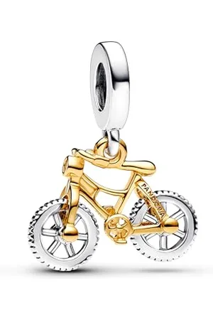 PANDORA Moments Bicolor Fahrrad mit Drehenden Rädern Charm-Anhänger aus Sterling Silber mit vergoldeter Metalllegierung und Zorkonia, Kompatibel mit Moments Armbändern, 763354C01