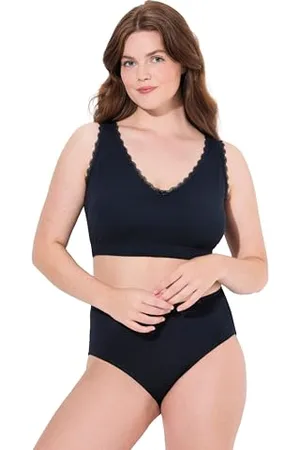 Ulla Popken Damskie duże rozmiary, duże rozmiary, plus size, gorset z ozdobną krawędzią, dekolt w serek, bawełna ekologiczna, , 42-44