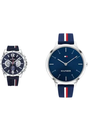 Tommy Hilfiger 1791476 Unisex Analogowy Zegarek Kwarcowy z Bransoletką Silikonową, 46 mm, Niebieski & Damski Samantha 1782499 Zegarek na Rękę, Granatowy/Srebrny, 40 mm