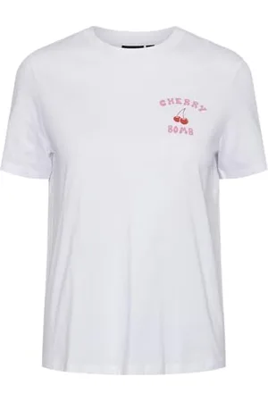 Pieces® Damska koszulka Pckilana Ss Printed Bc, Jasna biel/nadruk: bomba wiśniowa, XS