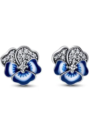 PANDORA Blaue Stiefmütterchen Ohrringe aus Sterling-Silber mit Cubic Zirkonia in der Farbe Blau, Moments Kollektion, 290781C01
