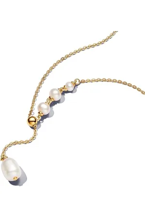 PANDORA Essence Behandelte Süßwasserzuchtperle Tropfen-Collier-Halskette aus Sterling Silber mit vergoldeter Metalllegierung, Größe 65cm, 363259C01-65