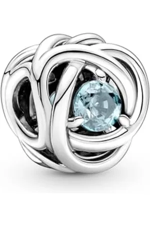 PANDORA März Geburtsstein Meer Aquablauer Ewigkeitskreis Charm aus Sterling-Silber mit Kristallen, 790065C09
