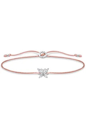 Thomas Sabo Bransoletka Damska z Motylem, Beżowa, z Nylonu i Srebra Wysokiej Próby 925, 20 cm, LS117-401-19-L20V