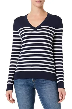 Tommy Hilfiger Damski sweter CO JERSEY STITCH V-NK WW0WW40098, niebieski, XXL, , XXL