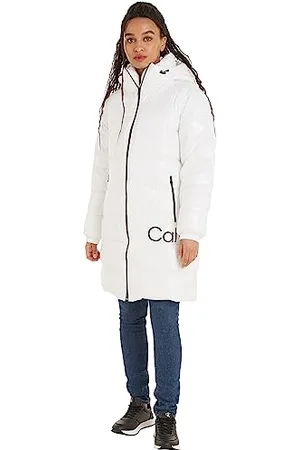 Calvin Klein Jeans Damskie błyszczące długie dopasowane płaszcze wyściełane, , L