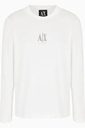 Armani Exchange Męska ikona projektu, haftowane logo, długi rękaw, koszulka, biała, XXL, , XXL