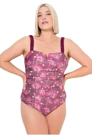 Ulla Popken Damski duży rozmiar plus size kostium kąpielowy Scrunch ramiączka marszczenie brzucha, , 58