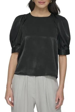 DKNY Damska bluzka satynowa z rękawem 3/4, czarna, XXS, , XS